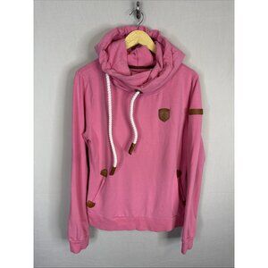 Wanakome Pink Cowl Neck Hoodie L Leather Patch Pullover Canada Sweatshirt